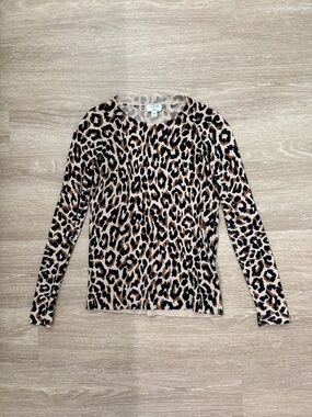 J. Crew Leopard Print Long Sleeve Top in Tan and Black
